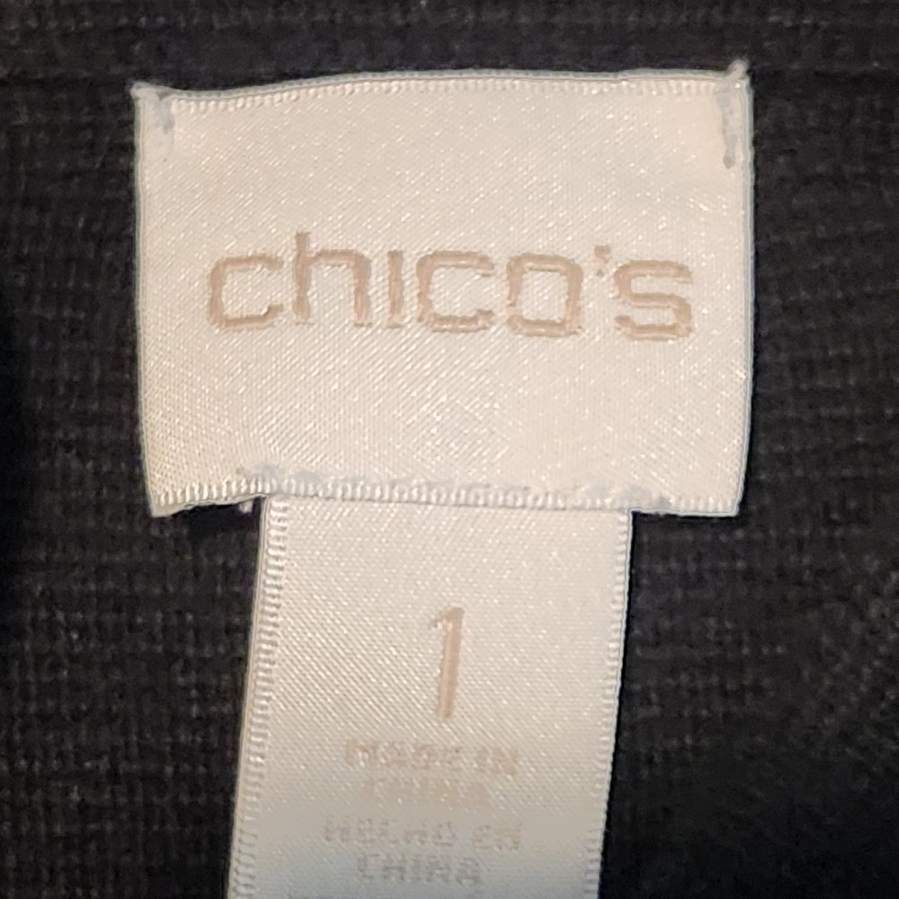 Chico's Black 100% Cotton Mock Neck Button Front Longline Cardigan Sweater Sz 1 - Picture 7 of 8